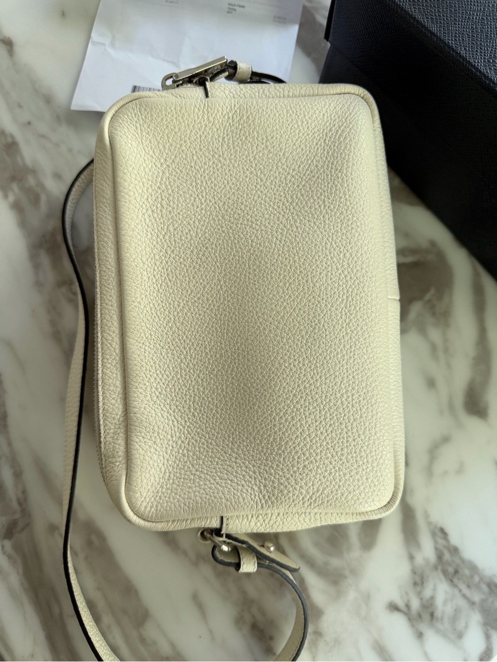 Prada Soft White Leather Crossbody Bag with Logo and Adjustable Leather strap - Picture 4 of 14